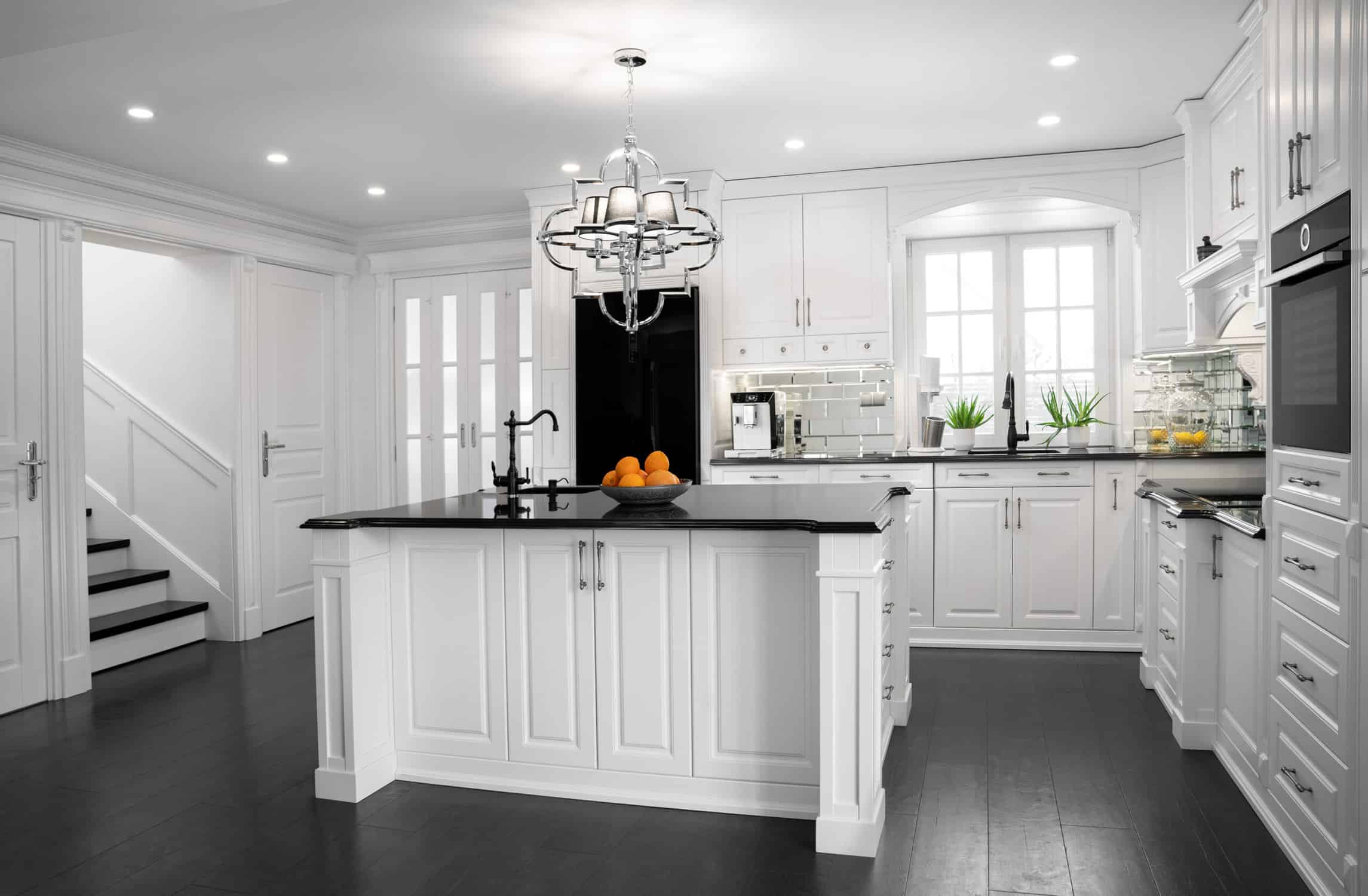 black and white painted, Hampton style, wooden kitchen